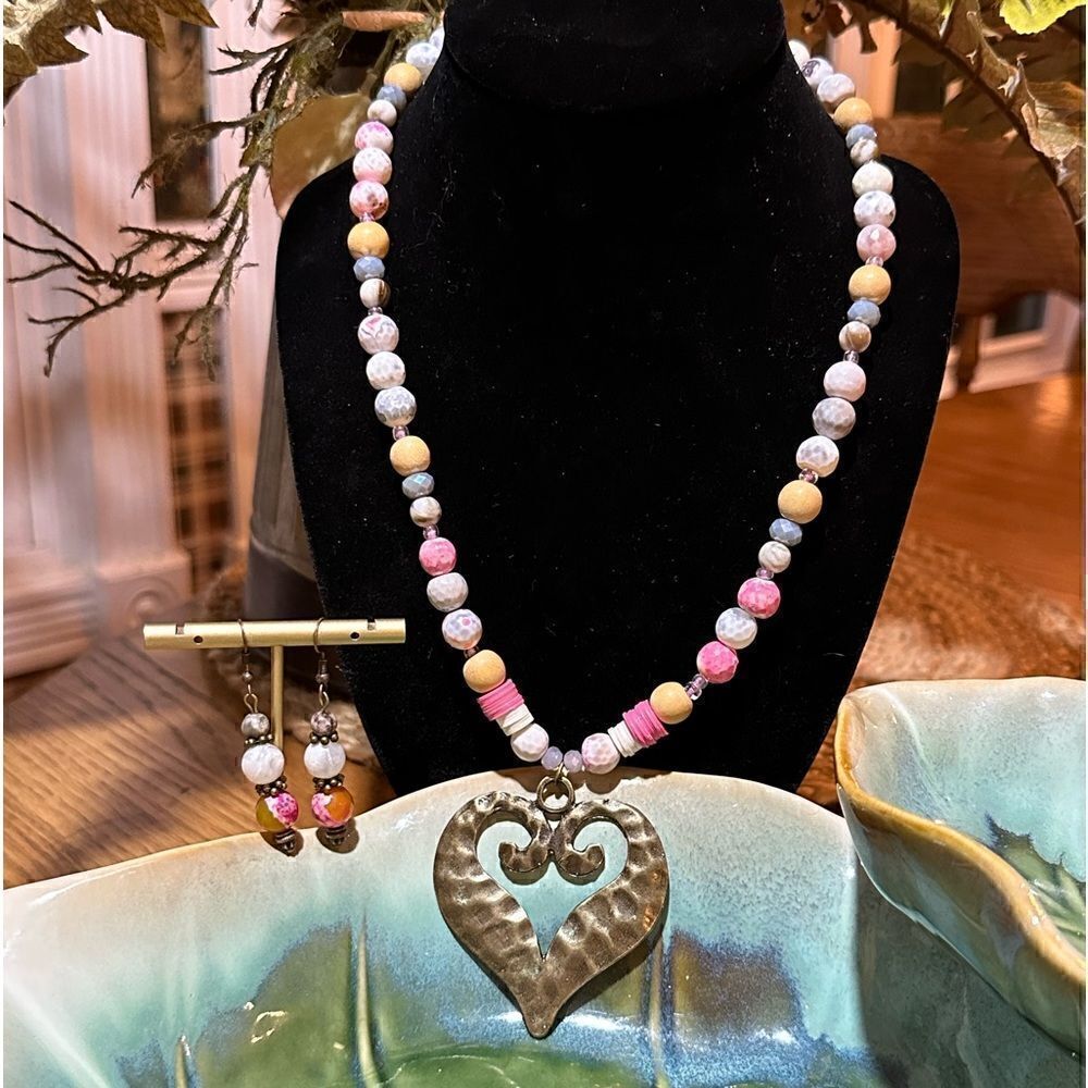 GenuineโMultiโGemstoneโHandcraftedย Necklaceโ+โHandcraftedโEarrings